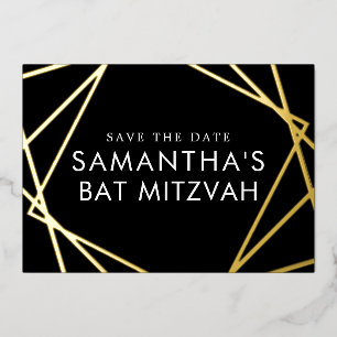 Invitation En Aluminium Bat mitzvah géométrique en or noir Enregistrer la