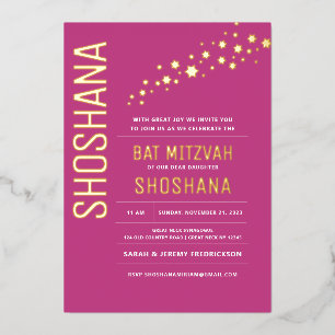 Invitation En Aluminium Bat Mitzvah Moderne Élégant OR VÉRITABLE