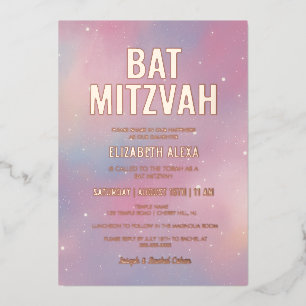 Invitation En Aluminium Bat mitzvah or Rose Galaxy moderne