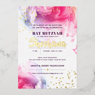Invitation En Aluminium Bat mitzvah Parties scintillant aquarelle Invitati