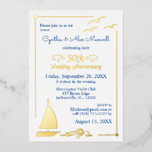 Invitation En Aluminium Bateau à voile 50e anniversaire de mariage Or