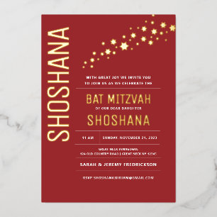 Invitation En Aluminium Bath Mitzvah Moderne Élégant OR VÉRITABLE