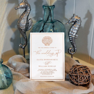 Invitation En Aluminium Beach Seashell Mariage Elegant Rose or