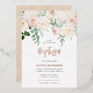 Invitation En Aluminium Beau Baptême Fille Garçon Blush & Or Rose Bébé