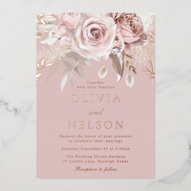 Invitation En Aluminium Beau Blush Dusty Rose Mariage Rose Or (Recto)