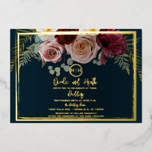 Invitation En Aluminium Beau Blush rose Bourgogne Floral Mariage
