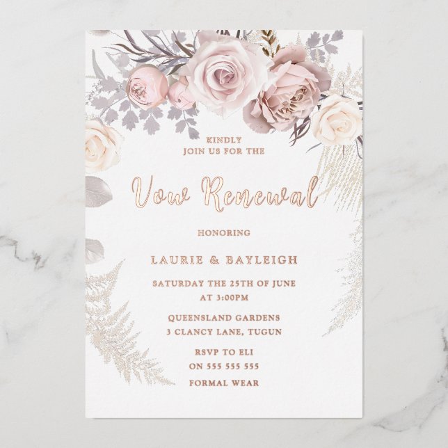 Invitation En Aluminium Beau Blush Wreath Rose Gold Vow Renouvellement (Recto)
