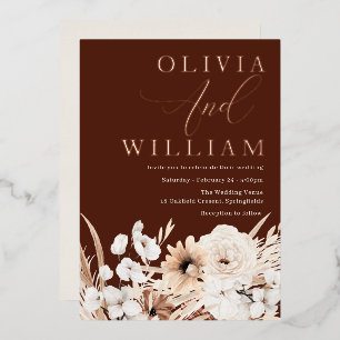 Invitation En Aluminium Beau Elégant Boho Floral Mariage Rose Or