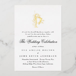 Invitation En Aluminium Beau Élégant Floral OR Monogramme Mariage