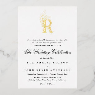 Invitation En Aluminium Beau Élégant Floral OR Monogramme Mariage