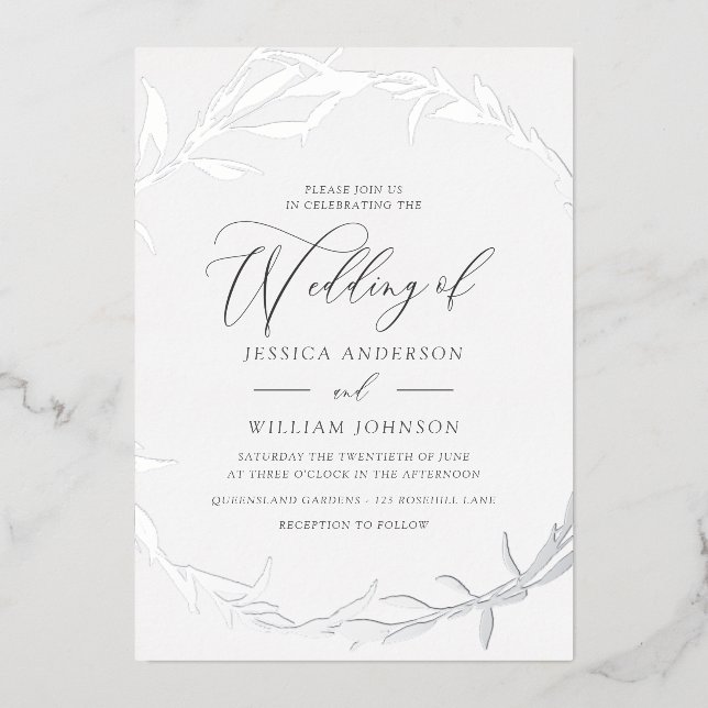 Invitation En Aluminium Beau Mariage à huile de feuille d'argent (Recto)