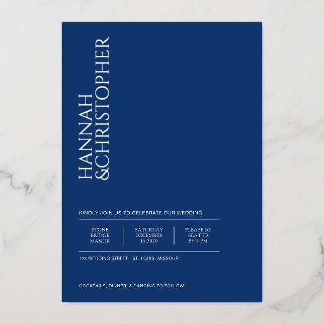 Invitation En Aluminium Beau Mariage bleu (Recto)