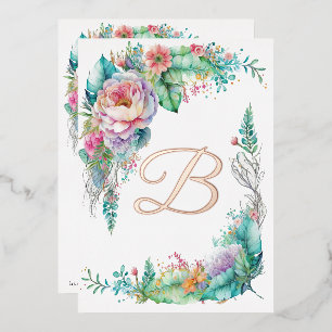 Invitation En Aluminium Beau Monogramme Rose botanique floral