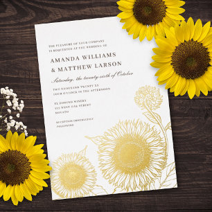 Invitation En Aluminium Beaux + Élégants Tournesols Mariage d'Automne RÉEL