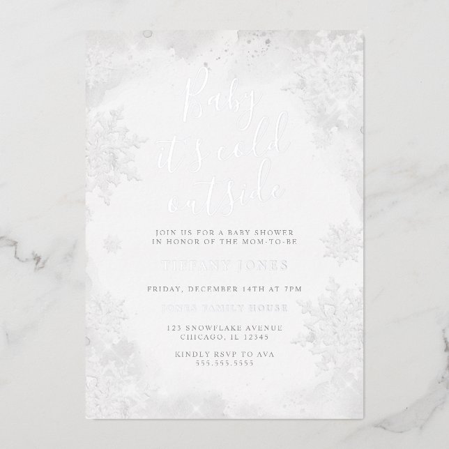 Invitation En Aluminium Bébé d'argent il fait froid à l'extérieur du Baby  (Recto)