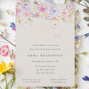 Invitation En Aluminium Bébé Floral en Fleur Petites Fleurs Sauvages Bébé 