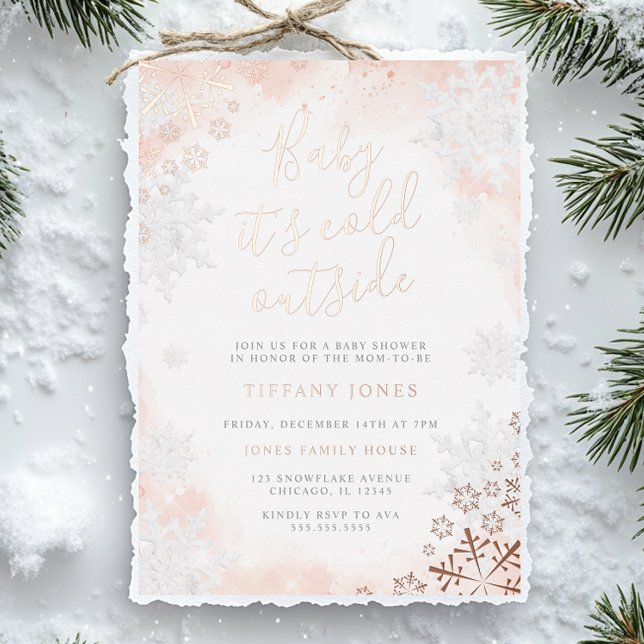 Invitation En Aluminium Bébé il fait froid à l'extérieur Baby shower rose (Créateur téléchargé)