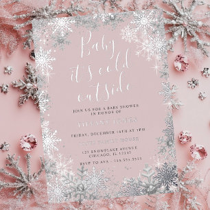 Invitation En Aluminium Bébé Il fait froid dehors Baby shower rose argent