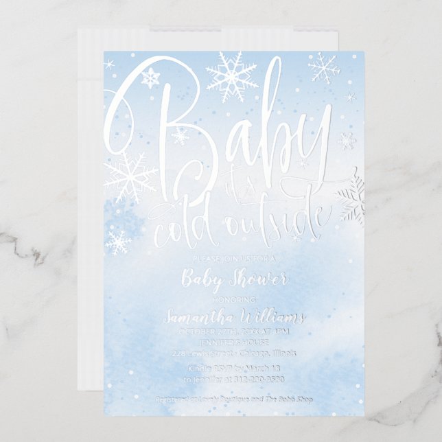 Invitation En Aluminium Bébé Il fait froid dehors Hiver Baby shower garçon (Enveloppe)