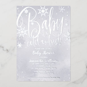Invitation En Aluminium Bébé Il fait froid dehors Hiver Gris Baby shower F