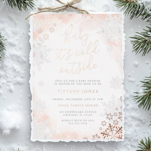 Invitation En Aluminium Bébé il fait froid dehors Rose Baby shower 