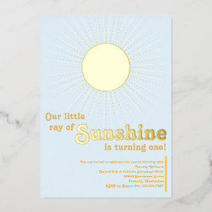 Invitation En Aluminium Bébé Premier Anniversaire Soleil Bleu Or