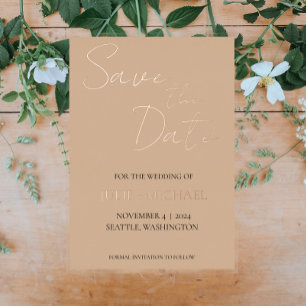 Invitation En Aluminium Beige Simple style mariage Enregistrer la date