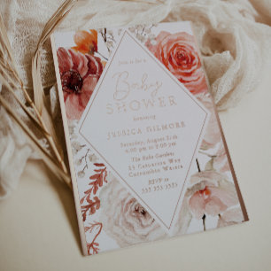 Invitation En Aluminium Belle Baby Shower Florale d'Automne et Or Rose