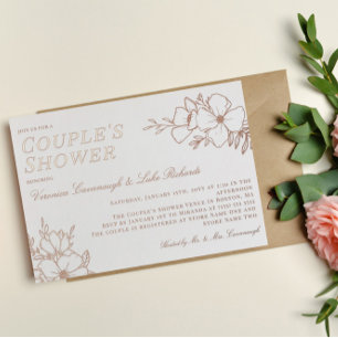 Invitation En Aluminium Belle Fête de Couple aux Fleurs en Or Rose LineArt