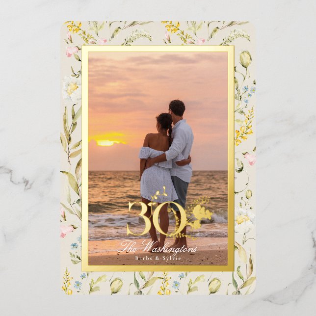 Invitation En Aluminium Belle Fleur 30e Anniversaire Mariage Or (Recto)