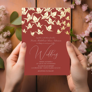 Invitation En Aluminium Belle grue en papier origami rouge pour mariage
