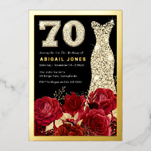 Invitation En Aluminium Belle Red Roses Gold Gown 70e fête d'anniversaire
