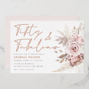 Invitation En Aluminium Belles Fleurs Bleues 50e Anniversaire Rose Or