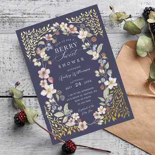 Invitation En Aluminium Berry Baby shower doux Fleurs et baies sauvages