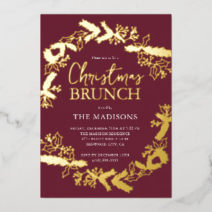 Invitation En Aluminium Berry Botanical Noël Brunche Rouge