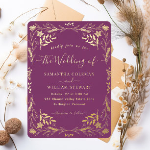 Invitation En Aluminium Berry Purple Elegant Boho Mariage de script modern