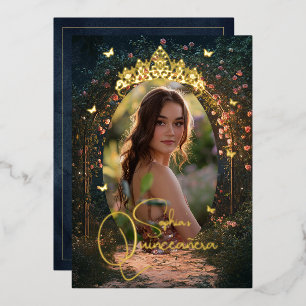 Invitation En Aluminium Beurre d'or fleuri du jardin Photo Quinceanera