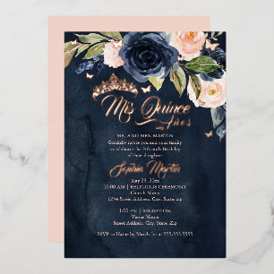Invitation En Aluminium Beurre d'or Rose Marine Mis Quince Quinceanera