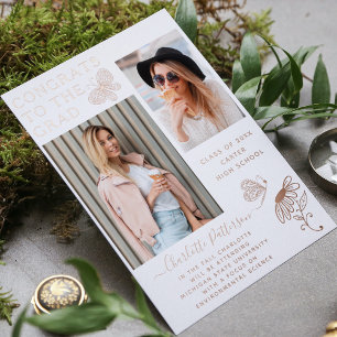 Invitation En Aluminium Beurre d'or Rose moderne Script Graduation Photo