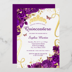 Invitation En Aluminium Beurre floral Élégante Quinceanera violette