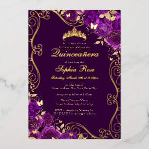 Invitation En Aluminium Beurre floral Papillon pourpre Quinceanera