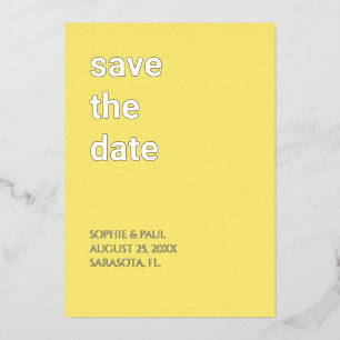 Invitation En Aluminium Beurre simple Jaune Enregistrer la date Foil Invit