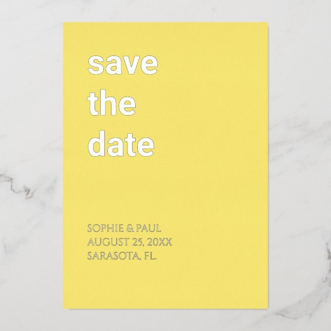 Invitation En Aluminium Beurre simple Jaune Enregistrer la date Foil Invit (Recto)