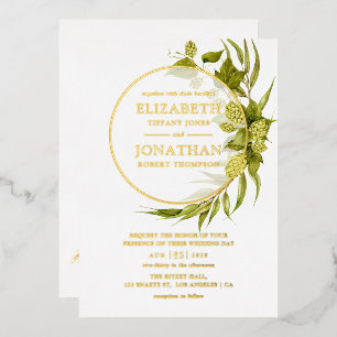 Invitation En Aluminium Bière Willow Greenery Gold Mariage géométrique