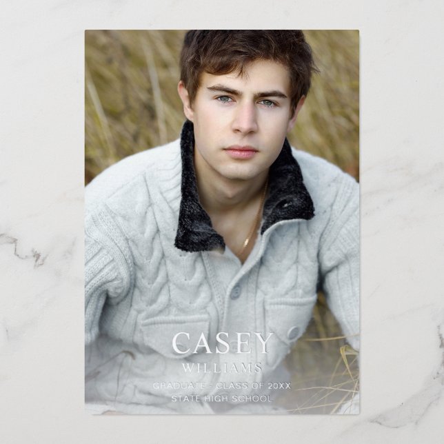 Invitation En Aluminium Big Mod Nom Photo Graduation Party Lumière vertica (Recto)