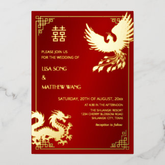 Invitation En Aluminium BILINGUAL Dragon And Phoenix  | Chinese Wedding