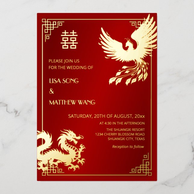 Invitation En Aluminium BILINGUAL Dragon And Phoenix  | Chinese Wedding (Recto)