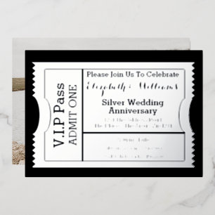 Invitation En Aluminium Billet d'anniversaire du Mariage d'argent VIP Pass