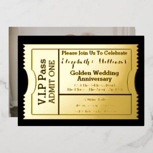 Invitation En Aluminium Billet d'anniversaire du Mariage d'or VIP Pass
