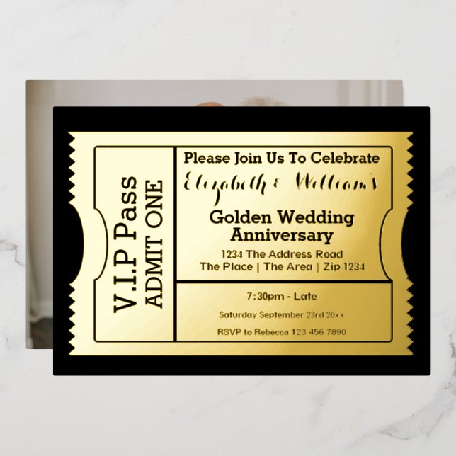 Invitation En Aluminium Billet VIP Pass Anniversaire de Mariage de Diamant (Recto/Verso)